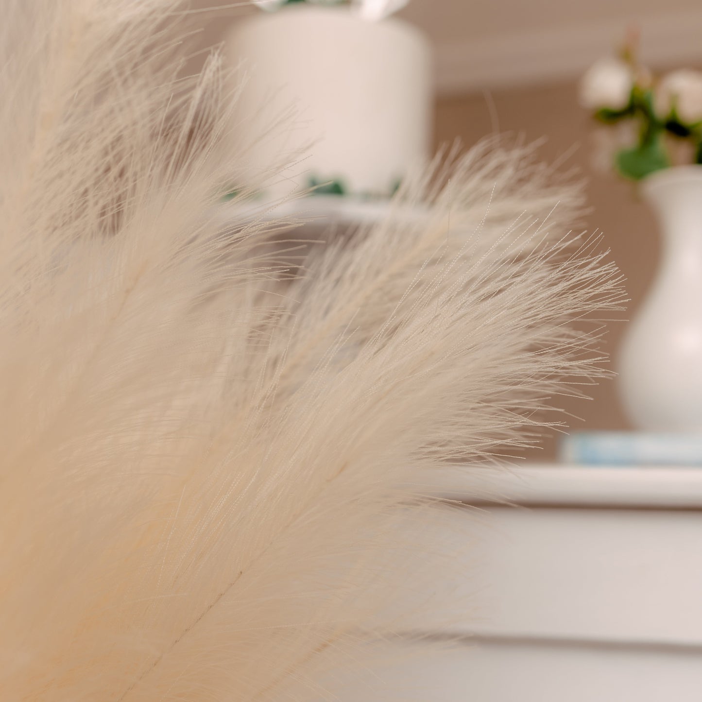 Extra fluffy and tall artificial pampas ORNA in Ivory, 3 stems set, Giftbox