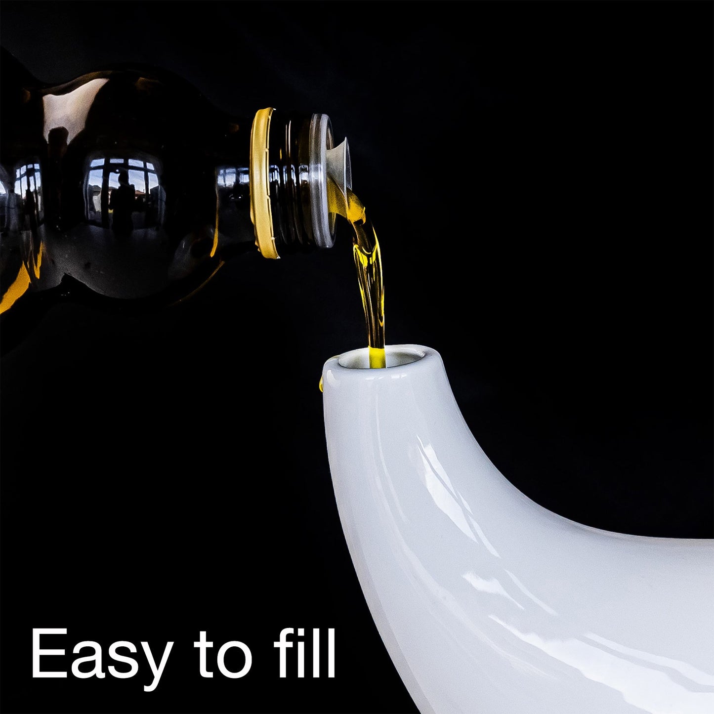 ORNA Ceramic Oil Dispenser Bottle with 2 Stainless Steel Pourers in White, 700ml / 24 Oz