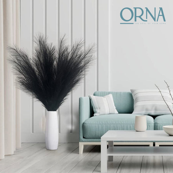 Extra fluffy and tall artificial pampas ORNA in Black, 3 stems set, Giftbox