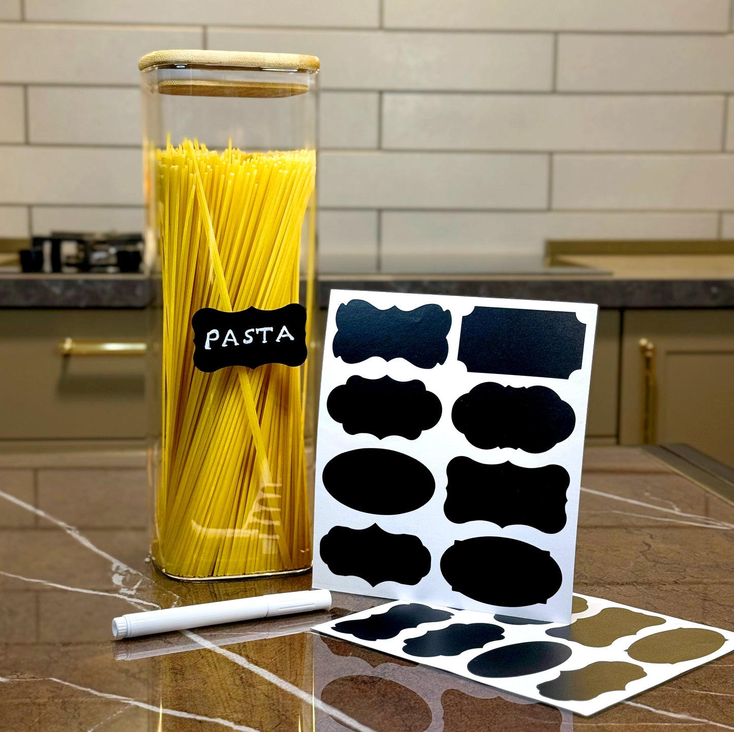 ORNA Glass Jars with Bamboo Lids Set of 5 in Square shape, 240 fl. oz. / 7000 ml Total Capacity