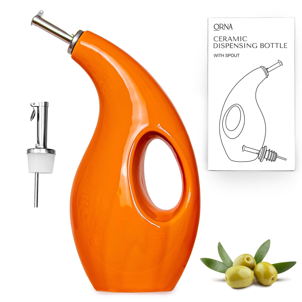 
                  
                    ORNA Ceramic Oil Dispenser Bottle with 2 Stainless Steel Pourers in Orange, 700ml / 24 Oz
                  
                