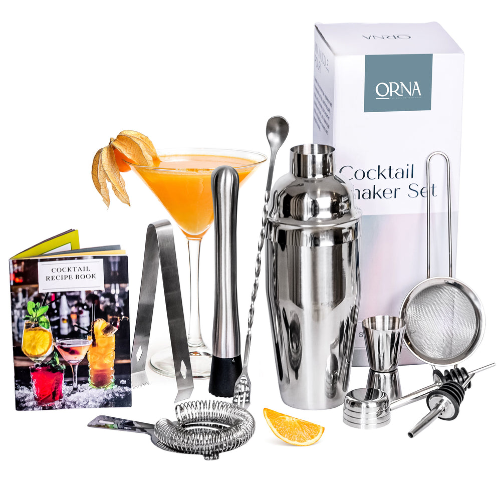 
                  
                    ORNA Cocktail Shaker Set of 10 pieces, Stainless Steel Cocktail Making Kit, 750 ml
                  
                